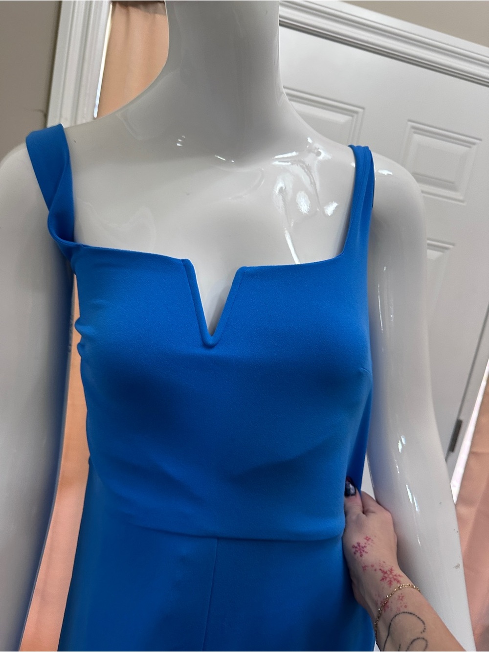 Express One-Shoulder V-Notch Bright Blue jumpsuit Large